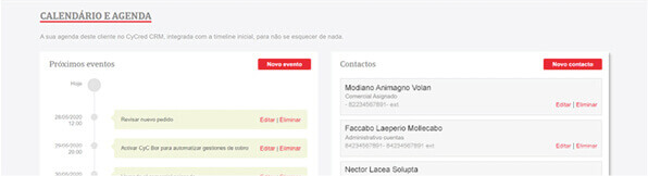  Caléndario e Agenda em no novo CyCred CRM