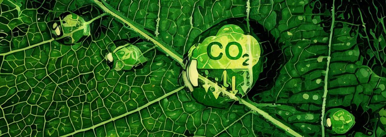 simbolo de dioxido de carbono en una gota de agua sobre una hoja